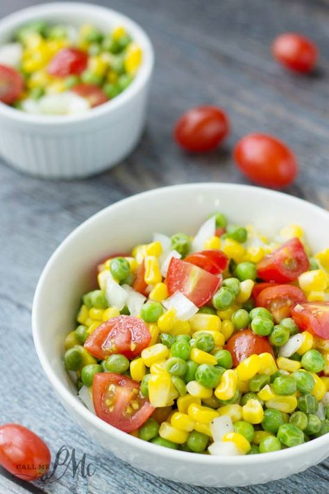 Using frozen or canned vegetables, this Sweet and Sour Marinated English Pea and Corn Salad is a tasty marinated vegetable salad recipe for any time of year. Marinated Salad, Vegetable Salad Recipes, English Peas, Canned Vegetables, Pea Salad, Pea Recipes, Best Salad Recipes, Vinaigrette Recipes, Corn Recipes