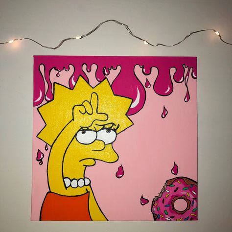 Lisa Simpson Painting Canvas, Painting Ideas On Canvas Aesthetic Vintage Easy, Simpson Painting Ideas, Trippy Simpsons Painting, The Simpsons Painting, Simpsons Artwork, Simpsons Painting, Trippy Painting Ideas Creative, Paintings Creative