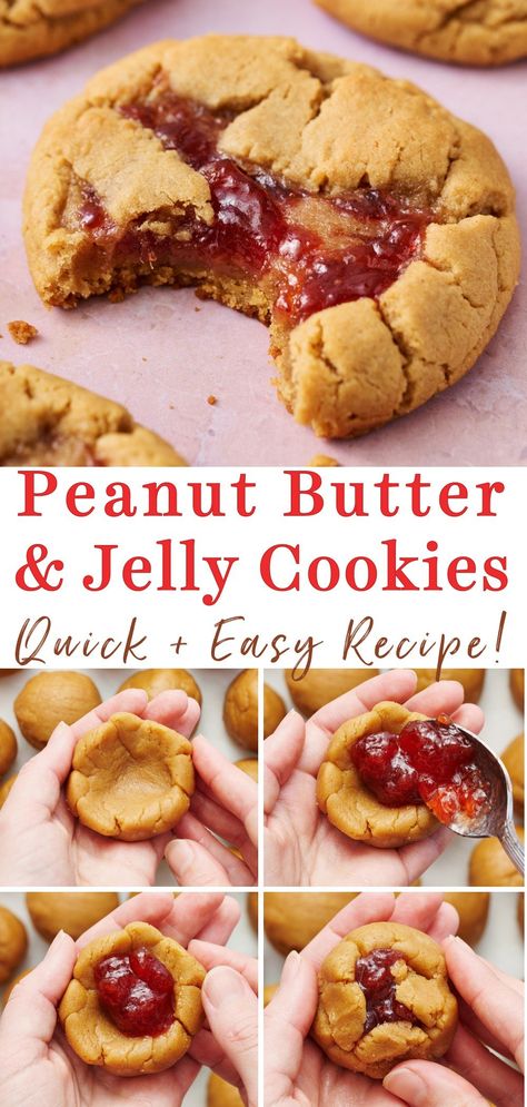 Peanut Butter And Jelly Sandwich Cookies, Strawberry Ooey Gooey Cookies, Peanut Butter Overload Cookies, Recipes Using Chunky Peanut Butter, Peanut And Jelly Cookies, Pb Jelly Cookies, Peanut Butter And Jelly Rolls, No Chill Peanut Butter Cookies, Soft Chewy Peanut Butter Cookies Recipes