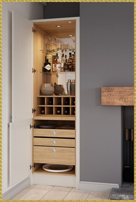 Small Drinks Cabinet Ideas, Drinks Cabinet Ideas, Small Bar Cabinet, Alcohol Cabinet, Alcohol Storage, Drinks Storage, Home Wine Bar, Home Bar Ideas, Wine Closet