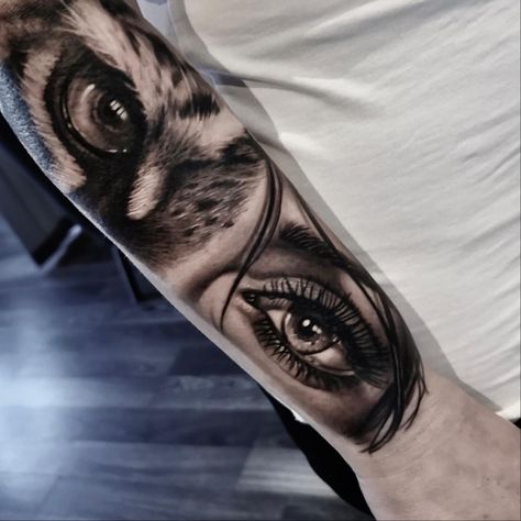 Wolf Eye And Human Eye Tattoo, Girlfriends Eyes Tattoo Men, Tiger Eye Tattoo For Women, Women Eyes Tattoo, Woman Eyes Tattoo, Female Eye Tattoo, Tattoo Of Eyes, Eye Tattoo Ideas Women, Butterfly Eye Tattoo