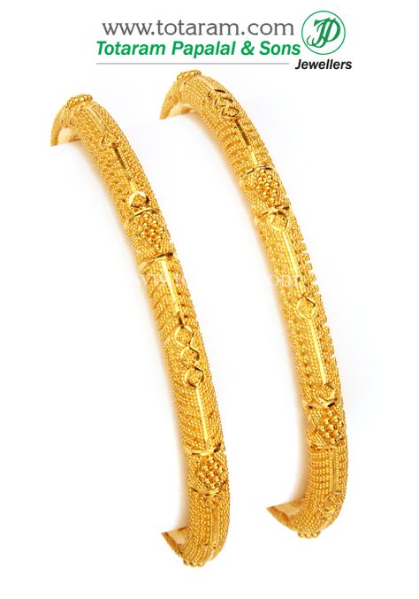 22K Fine Gold Bangles - Set of 2 (1 Pair) 22k Gold Bangles, Indian Gold Jewelry, Gold Bangles Indian, Gold China, Gold Bangles For Women, Antique Gold Jewelry Indian, Gold Bangle Set, Gold Jewellry, Handmade Gold Jewellery