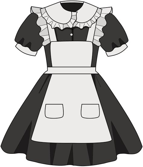 Maid Dress Base Drawing, Maid Dress Reference, Maid Dress Drawing Reference, Maid Dress Drawing, Maid Outfit Drawing, Maid Dress Anime, Maid Drawing, Outfit Template, Vtuber Ideas