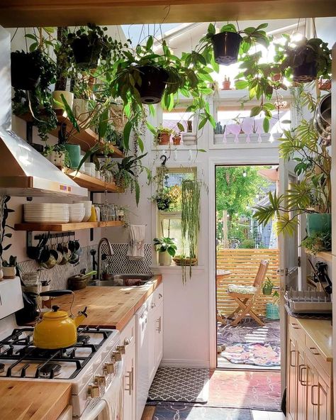 Modern Boho Kitchen, Garden Hideaway, Interior Boho, Best Kitchen Tools, Plant Kitchen, Bohemian Kitchen, Hygge Home, Boho Kitchen, Cozy Kitchen