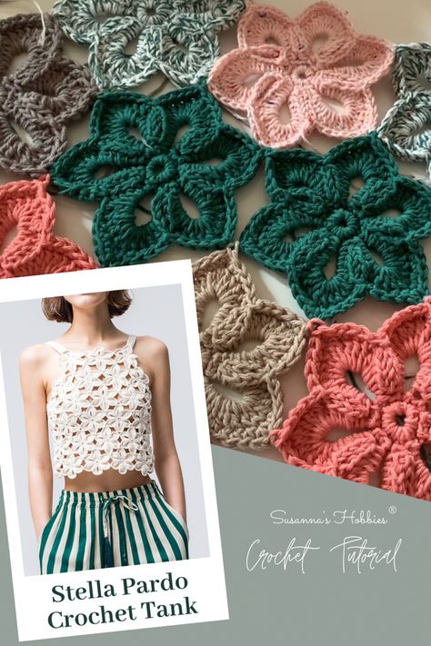 Floral Crochet Top Pattern, Crochet Top Flower, Crochet Flower Top, Floral Crochet Top, Crochet Floral Top, Crochet Tank Tops, Knit Summer, Crochet Flowers Easy, Popular Crochet