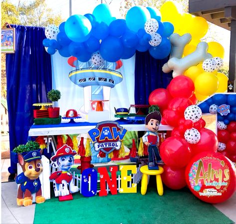 Paw Patrol Dessert Table, Paw Patrol Birthday Theme, Paw Patrol Birthday Party, Patrol Party, Paw Patrol Party, Backdrop Ideas, Flamingo Party, Paw Patrol Birthday, Table Set Up