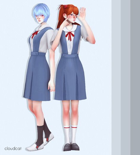 Sims 4 Evangelion, Evangelion Sims 4 Cc, Sims 4 Content, School Uniform Dress, Unusual Clothes, Cc Mods, Sims 4 Anime, Tumblr Sims 4, Sims 4 Dresses