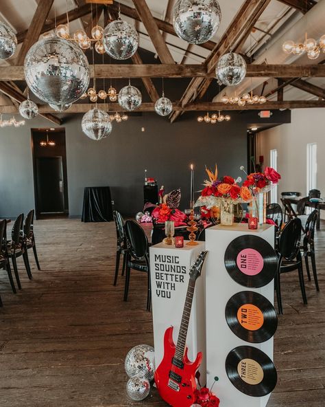 Disco Flair Rentals LLC (@discoflairrentals) • Instagram photos and videos Disco Floor Diy, Bridal Shower Last Disco, Disco Wedding Bridesmaids, Disco Ball Prom Theme, Bohemian Disco Wedding, Disco Garden Party Wedding, Disco Wedding Centerpieces, Groovy Wedding Ideas, Record Backdrop