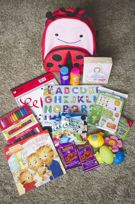 Ideas for entertainment in children's bags. Drawstring bags can be purchased from the Dollar Store Sibling Gift From New Baby, Big Sister Gift From New Baby, Big Sister Bag, Big Sister Kit, Big Sibling Gifts, Vegan Pregnancy, Newborn Sibling, Big Brother Gift, Older Sibling