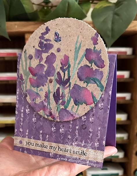 Thinking Of You Stampin Up Card Ideas, Stampin Up Serene Scenery Dsp, Stampin Up Purple Cards, Stampin Up Serene Love Dsp, Painted Lavendar Su Cards, Stampin Up Fun Fold Cards Ideas Birthday, Stampin Up Perennial Lavender Dsp, Lovely Lavender Stampin Up Cards, Stamp In Up Cards