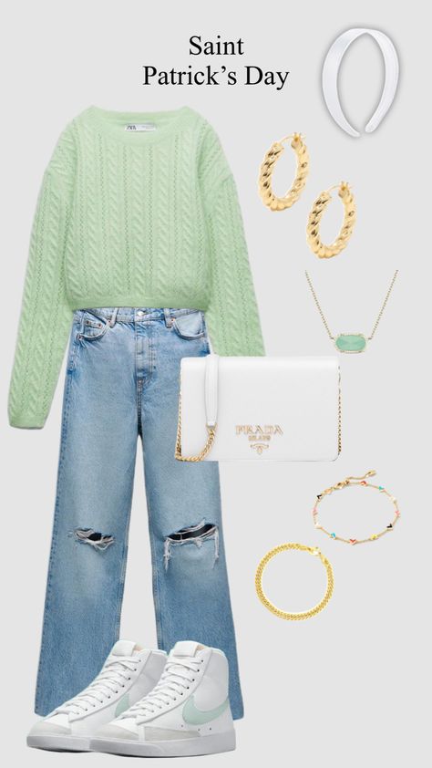 Preppy St Patricks Day Outfit, Outfit Inspo Jeans, Girly Closet, Cute Church Outfits, Green Outfits, St Patrick's Day Outfit, Church Outfit, Outfit Classy, Jeans Outfits