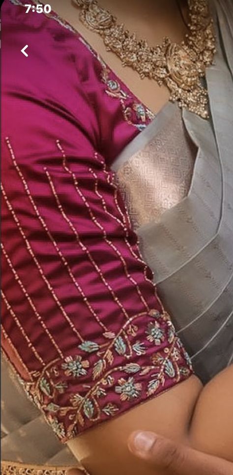 Silk Cotton Blouse Aari Work, Paithani Embroidery Blouse, Embroidery Blouse For Silk Saree, Normal Blouse Designs For Silk Saree, Latest Silk Sarees 2023, Pattu Saree Styling Ideas, Simple Work For Pattu Blouses, Border Maggam Work Designs, Pattu Saree Blouse Designs Maggam Work Latest Bridal