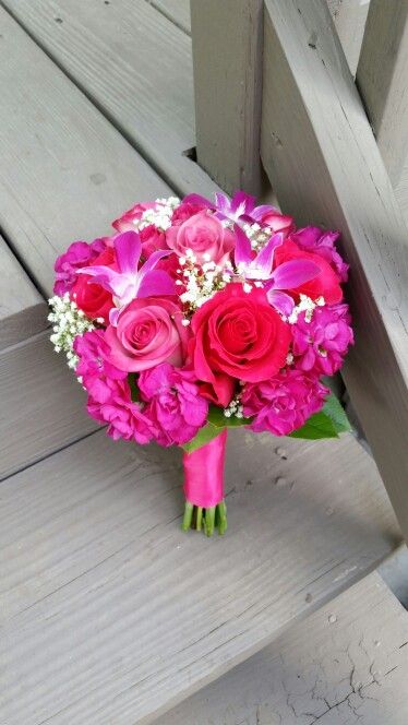 Hot Pink Prom Bouquet, Hot Pink Roses Bouquet, Hot Pink Flower Bouquet, Hot Pink Quince, Hot Pink Wedding Theme, Hot Pink Quinceanera, Hot Pink Bouquet, Prom Flowers Bouquet, Rose Bridesmaid Bouquet