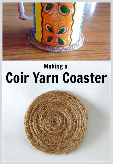 Coir yarn made from the fiber of coconut husks is the perfect material for making a durable coaster. This is a guide about making a coir yarn coaster. Coconut Fiber Craft, Coconut Crochet, Rope Coasters Diy, Fabric Rope Coasters Diy, Jute Rope Coasters Diy, Coconut Crafts, Coconut Husk, Rope Crafts, Coconut Fiber