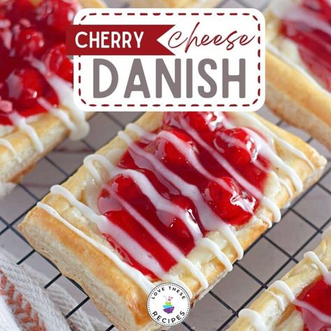 This delightful cherry cheese Danish combines flaky layers of frozen puff pastry with a luscious cream cheese filling and a burst of juicy cherry flavor. Cherry Cheese Strudel, Puff Pastry Cherry Cream Cheese Danish, Cherry Danish Puff Pastry, Cherry Cheese Danish Puff Pastry, Puff Pastry Cheese Danish, Cherry Puff Pastry Dessert, Cherry Cheese Log, Cherry Pastry Recipes, Butter Cocktail