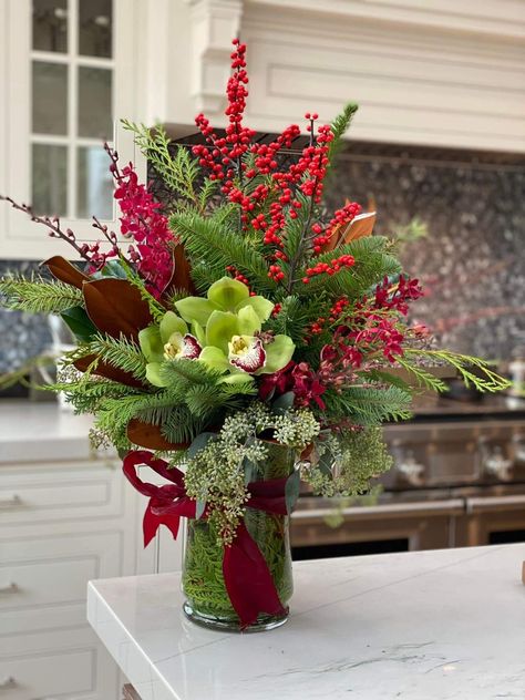 Cny Floral Arrangement, Winter Arrangements Floral Design, New Years Flowers, Chinese New Year Flower Arrangement, New Year Flower Arrangement, Christmas Floral Arrangements Diy, Flowers Arrangements Ideas, Hotel Flower Arrangements, Holiday Flower Arrangements