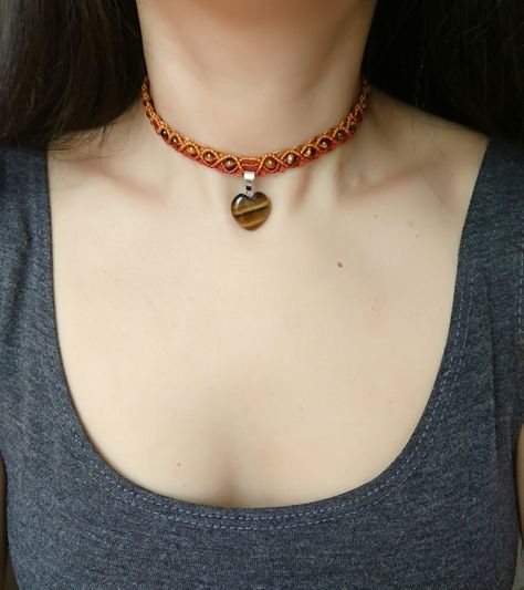 Adjustable Choker, Crystal necklace, Healing Spiritual jewellery Crystal Necklace Healing, Macrame Choker, Beaded Jewelry Patterns, Spiritual Jewelry, Jewelry Patterns, Tiger Eye, Crystal Necklace, Diy And Crafts, Choker