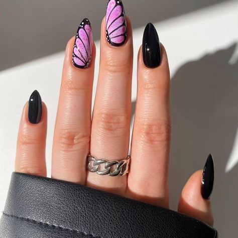 Black Butterfly Nails, Nail Serum, Multicolored Nails, Velvet Nails, Watermelon Nails, Butterfly Nails, Dope Nail Designs, Blush Nails, School Nails