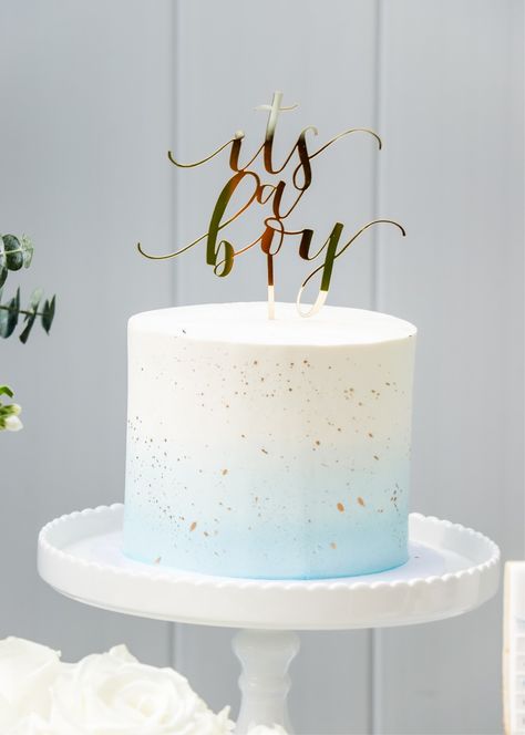 Cake Smash Gender Reveal, Blue And White Baby Shower Cake, Dusty Blue Baby Shower Cake, Baby Blue Cake Birthday, It’s A Boy Cake, Simple Baby Shower Decorations Boy, Baby Shower Cake Ideas For Boys, Baby Shower Boy Cake Ideas