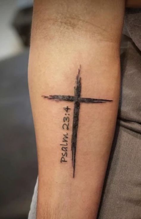 Psalm 144:1 Tattoo, Yaweh Tattoos Hebrew, Simplistic Christian Tattoos, Small Men’s Tattoo Forearm, Psalms 23:4 Tattoos, Bible Verse Tattoos For Men Forearm, Psalm 23 4 Tattoo, Forearm Cross Tattoo, Scripture Tattoos For Men