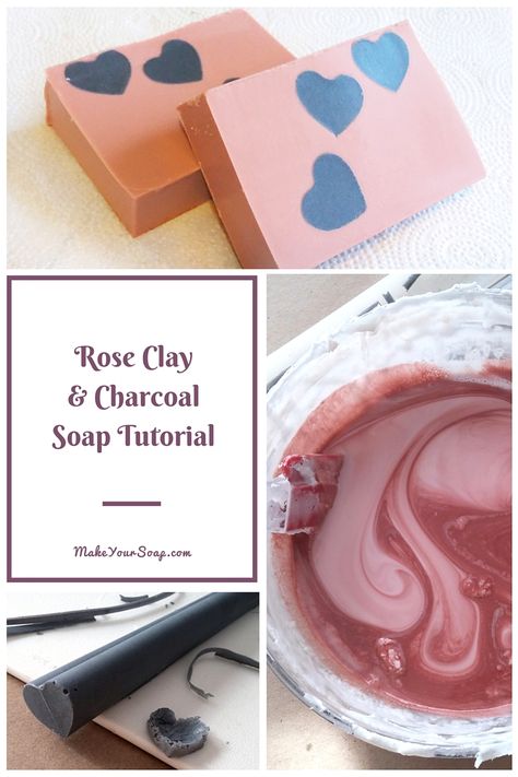 Fun Day Project! (Safe for the kids too!) Rose Clay & Charcoal Goats Milk Soap Tutorial - Make Your Soap / makeyoursoap.com Diy Soap Bars, Savon Diy, Diy Soap Recipe, Soap Melt And Pour, Soap Ingredients, Soap Tutorial, Heart Soap, Melt And Pour Soap, Goats Milk Soap