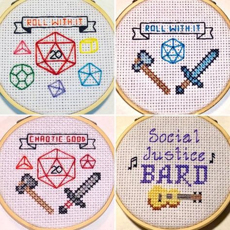 PATTERN SET: Dungeons & Dragons Cross-Stitch Pattern Set 4 | Etsy Dnd Cross Stitch, Embroidery Heart Pattern, Geeky Decor, Nerdy Decor, Chaotic Good, Geek Cross Stitch, Kawaii Cross Stitch, Dragon Cross Stitch, Fantasy Cross Stitch