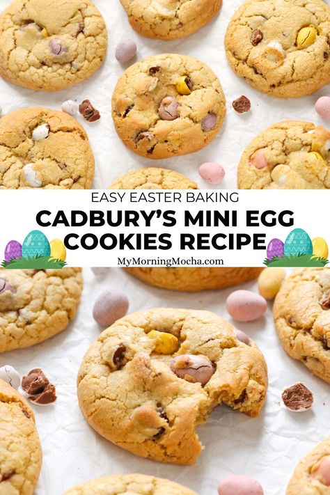 Here's how to make mini egg NYC cookies, the perfect recipe for Easter! It's so easy to make and tastes so good. via @MyMorningMocha Easy Easter Baking, Cadbury Mini Egg Cookies, Mini Egg Cookies, Nyc Cookies, Mini Eggs Cookies, Egg Cookies, No Egg Cookies, Mini Egg, Easter Baking