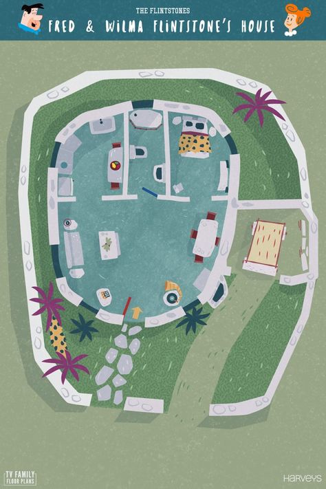 TV show floor plans from Corrie, Will and Grace, Peaky Blinders and more Sims 4 Flintstones, Grace Peaky Blinders, Family Floor Plans, Flintstone House, Cartoon Houses, Culture Inspiration, Family Mansion, Tv Show House, Movie Houses