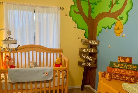 Winnie The Pooh Nursery Colorful, Winnie The Pooh Nursery Theme, Winnie The Pooh Room Decor, Farmer Nursery, Winnie The Pooh Mural, Winnie The Pooh Nursery Ideas, Winnie The Pooh Bedroom, Winnie The Pooh Room, Cosy Nursery