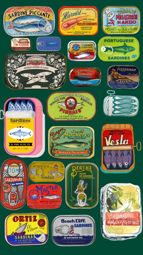 Sardines Can Drawing, Sardine Illustration, Upcycle Containers, Sardine Can, Chocolate Bar Design, Artsy Photography, Dorm Art, Canning Tomatoes, Vintage Packaging