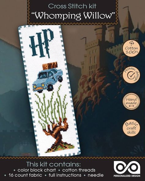 Amazon.com: Personalized.Design Counted Cross Stitch Bookmark Kit 'Whomping Willow' - DIY Set for Hand Embroidery Movie Embroidery, Harry Potter Cross Stitch Pattern, Cross Stitch Harry Potter, Cer Nocturn, Magical Objects, Harry Potter Bookmark, Cross Stitch Bookmark, Witch Cross Stitch, Stitch Bookmark