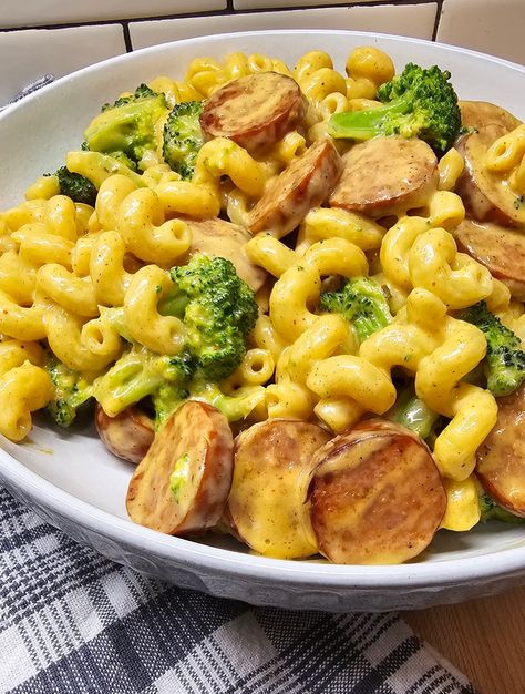 Andouille Broccoli Mac - Homemade on a Weeknight Sausage Broccoli Pasta, Spinach Mac And Cheese, Broccoli Sausage, Sausage And Broccoli, Sausage Broccoli, Mac And Cheese Sauce, Smoked Sausage Recipes, Sausage Dinner, Easy Pasta Dishes