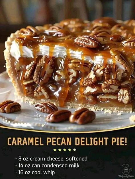 AiR FRYER RECIPES FOR BEGINNERS | Caramel Pecan Delight Pie | Facebook Caramel Pecan Delight Pie, Pecan Delight Pie, Carmel Pecan Pie, Pecan Delight, Pie Night, Pecan Desserts Recipes, Air Fryer Recipes For Beginners, Caramel Pecan Pie, Pie Ideas