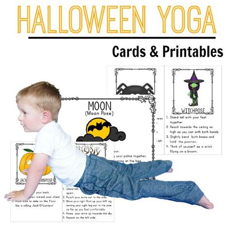 Halloween Yoga Cover Halloween Yoga For Kids, Nightime Yoga, Homeschool October, Kids Yoga Poses Printable, Stretches For Kids, Witch Yoga, Yoga Halloween, Preschool Yoga, Yoga Pose Ideas