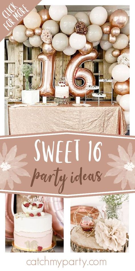 Farmhouse Sweet 16 Party Ideas, Ideas For Sweet Sixteen Party, Sweet 16 Sweets Table Ideas, Sweet 16 Sleepover Party Ideas, Modern Sweet 16 Party Ideas, Sweet 16 Decorating Ideas, Sweet 16 Party Table Decorations, 16rh Birthday Party Ideas, Menu For Sweet 16 Party