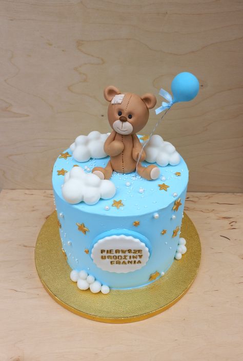 Tort Baby Boy, Torte Za Prvi Rodjendan Za Decake, 1st Birthday Cake Teddy Bear, Birthday Cake Teddy Bear, Cake Bear Baby Boy, Baby Shower Cake Designs, Teddy Bear Cakes, Boy Cake, Chocolate Cake Decoration