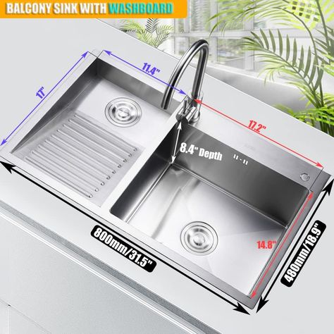 Laundry Utility Sink With Washboard Stainless Steel Kitchen Sink Household Pool Balcony Room Wash Basin Easy Clean Double-Bowl (600mm/23.6Inch) - Amazon.com Sink With Washboard, Laundry Room Utility Sink, Laundry Utility Sink, Pool Balcony, Double Bowl Sink, Steel Kitchen Sink, Laundry Sink, Utility Sink, Bowl Sink