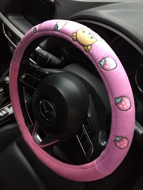 Rilakkuma Korilakkuma Car Truck Steering Wheel Cover Pink Fabric | eBay Cute Steering Wheel Covers, Car Manifestation, Cute Steering Wheel, Rilakkuma Korilakkuma, Goth Home Decor, Pink Car, Car Steering Wheel, Dr Closet, Car Steering