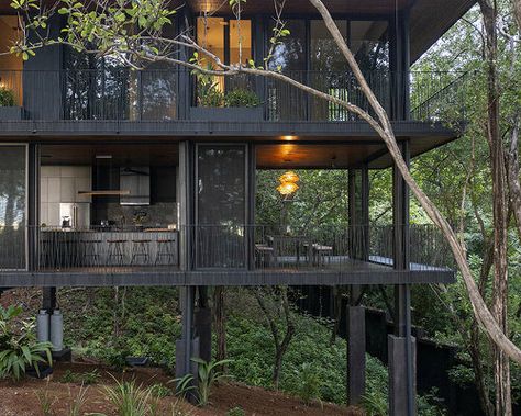 studio saxe perches sustainable villas among lush treetop jungle of costa rica Studio Saxe Costa Rica, Costa Rica Mountain House, Costa Rica Jungle House, Costa Rica Architecture, Studio Saxe, Earth School, Green Terrace, Jungle House, Passive Design