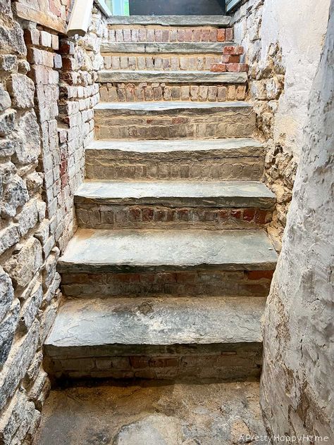 Install stone steps down to a basement and they will last forever. Ours are even starting to show foot traffic wear.  #stonesteps #staircase #foottrafficwear #basementideas #stairwayideas #stairs Stone Staircase, Basement Entrance, Stone Steps, Stone Stairs, Basement House, Painted Stairs, Rustic Stone, Wooden Stairs, Old Stone