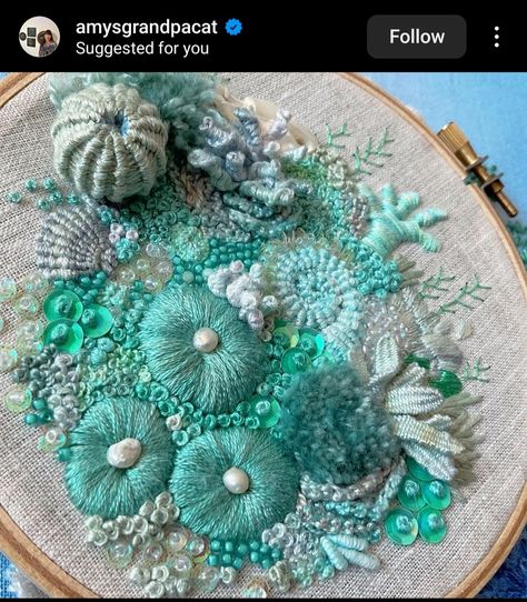 River Embroidery, Water Textiles, Fabric Beading, Coral Reef Art, Amy Jones, Fine Art Textiles, Embroidery 3d, Abstract Embroidery, Coral Design