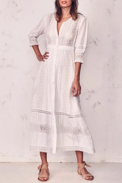 Dresses | LoveShackFancy Boho White Dress Long, Boho White Dress, White Dress Long Sleeve, White Dress Long, Victorian Fabric, White Dresses For Women, Feminine Dress, Dress Long Sleeve, Linen Dresses