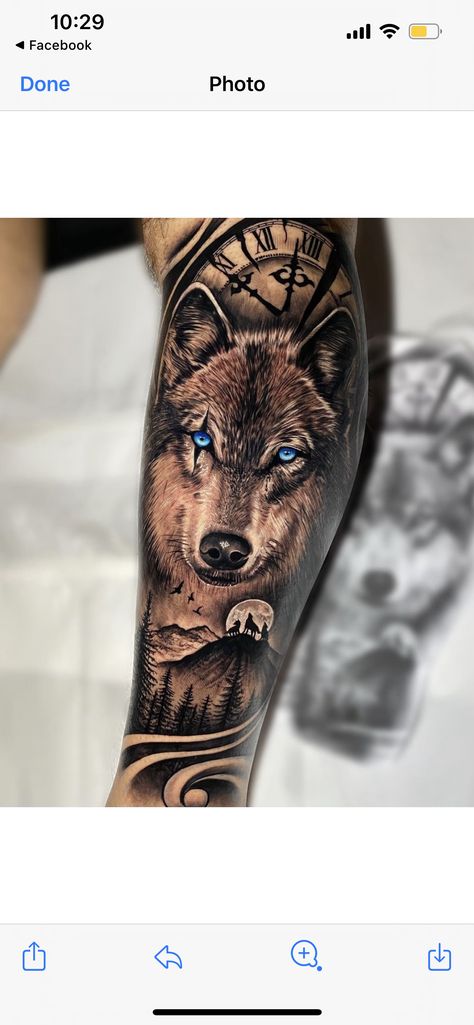 Wolf Calf Tattoo Men, Wolf Leg Tattoo, Mens Full Sleeve Tattoo, Jp Tattoo, Wolf Tattoos For Women, Tree Sleeve Tattoo, Calf Tattoo Men, 30 Tattoo, Wolf Tattoos Men