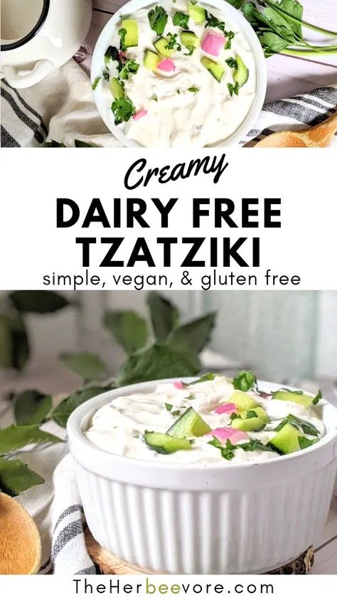 Tzatziki Sauce Non Dairy, Gluten Free Tzatziki Sauce, Vegan Tziki Sauce Recipe, Dairy Free Taziki Sauce Recipe, Vegan Taziki Sauce, Dairy Free Pescatarian Recipes, Tziki Sauce Recipe, Taziki Recipe, Taziki Sauce Recipe