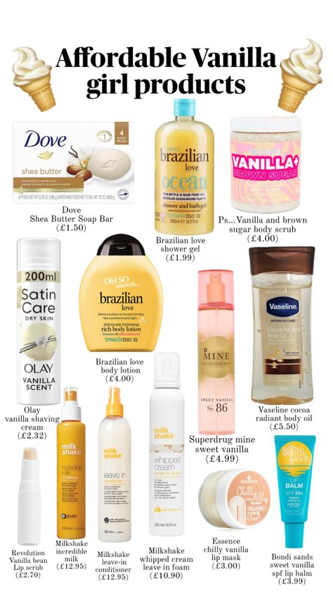 Affordable vanilla beauty routine 🤍 #vanilla #valillagirl #vanillaaesthetic #aesthetic Aesthetic Shuffles, Beauty Routine Tips, Basic Skin Care Routine, Shower Skin Care, Body Smells, Healthy Skin Tips, Pretty Skin Care, Body Hacks, Perfume Scents