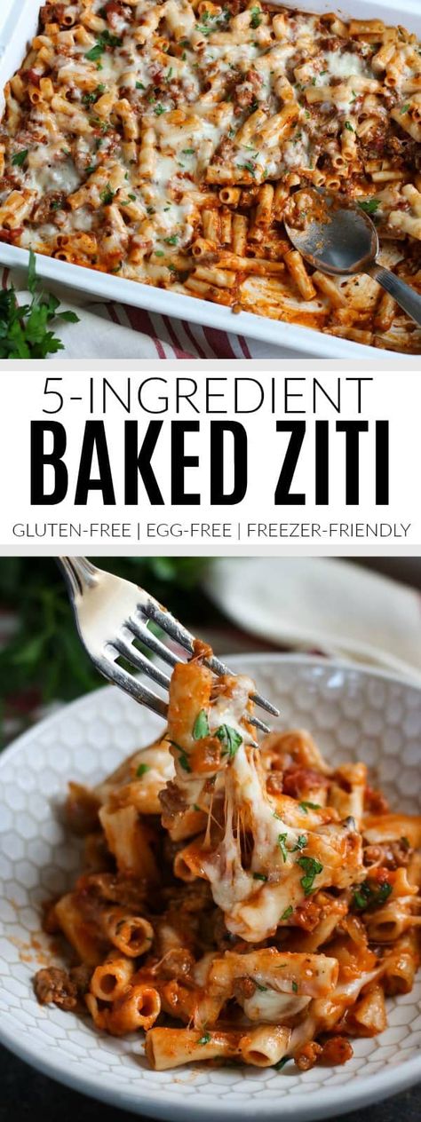 5-Ingredient Baked Ziti - The Real Food Dietitians Easy Baked Ziti, Ziti Recipes, Baked Ziti Recipe, Real Food Dietitians, Baked Pasta, Gluten Free Egg Free, Baked Ziti, Gluten Free Dinner, Gluten Free Pasta