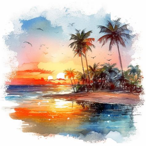 Ocean Art Painting, Pencil Sketches Easy, Simple Oil Painting, Tropical Island Beach, Beach Clipart, Adobe Photoshop Design, Blurred Background Photography, Jesus Painting, Fantasy Paintings