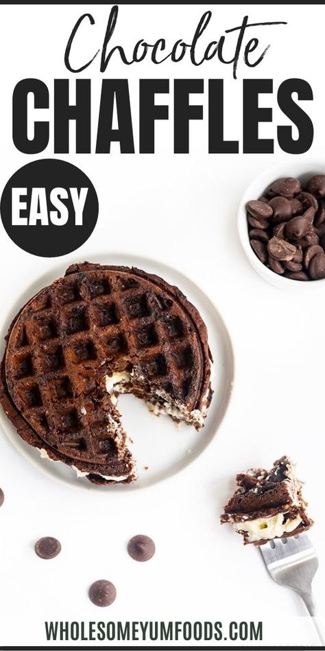 Keto Chocolate Chaffle Recipe With Cream Cheese Frosting - Chocolate chaffles with cream cheese frosting taste like dessert, but they're keto friendly & sugar-free! Make this easy keto chaffle recipe in 10 minutes. #wholesomeyum Chocolate Chaffle, Chocolate Chip Waffles, Chaffle Recipe, Chocolate Waffles, Keto Brownies, Keto Food List, Keto Chocolate, Keto Cheesecake, Cream Cheese Recipes