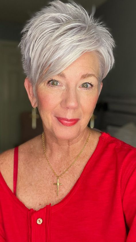 Marcy Jo Dixon (@marcy_jo_) | Instagram profile Layers Tutorial, Haircut At Home, Spray Makeup, Texture Hair, Short Hair Highlights, Short White Hair, Short Spiky Hairstyles, Short Silver Hair, Short Hair Images