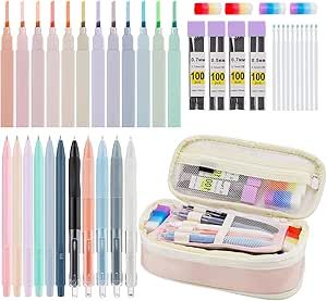 42 Pcs Aesthetic School Supplies - Back to School Essentials, Big Capacity Pencil Case, Cute Pastel Highlighters, Mechanical Pencils, Black Ink Pens for Teen College Middle High Student Preppy Stuff Pastel Highlighters, Aesthetic School Supplies, Pastel Highlighter, Sorority Rush, Aesthetic School, Cool School Supplies, Preppy Stuff, Back To School Deals, Ink Pens